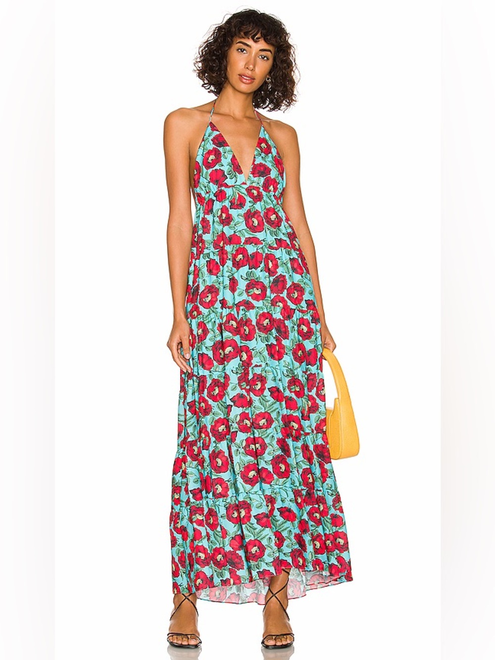 Alice + Olivia Mae Tiered Floral Halter Maxi Dress Size 0